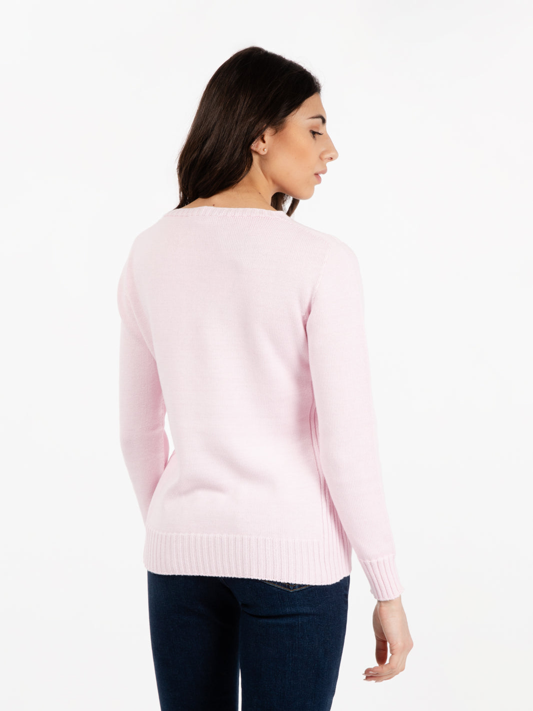 Maglia girocollo in cotone rosa