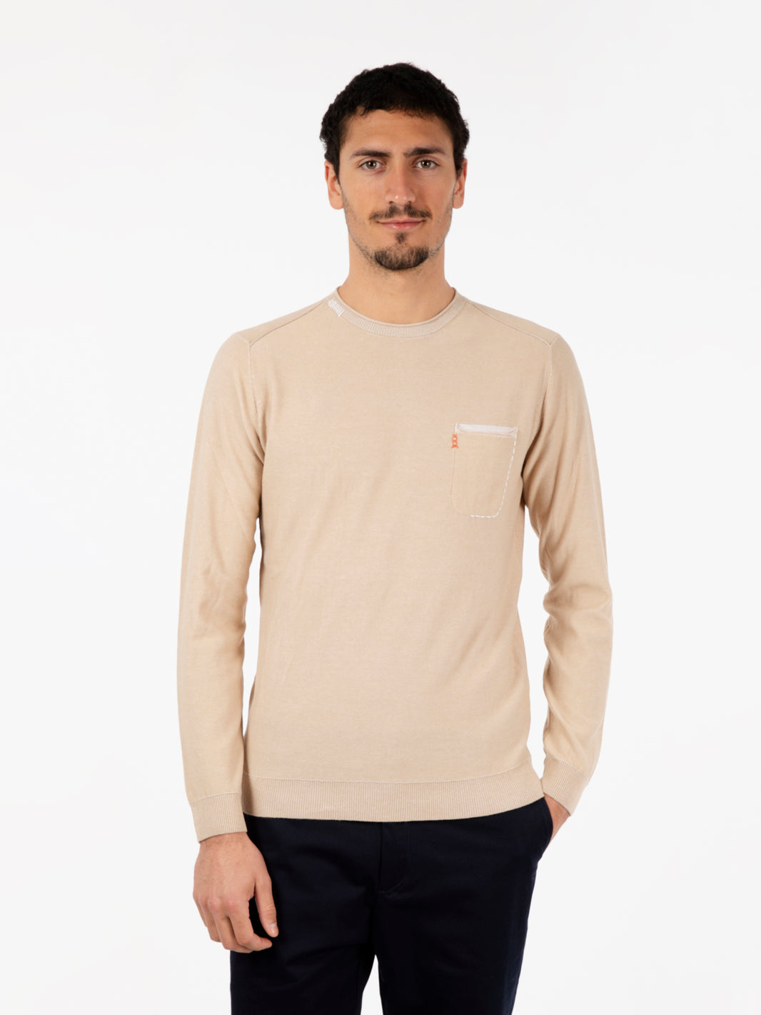 Maglia girocollo in cotone vanisè beige