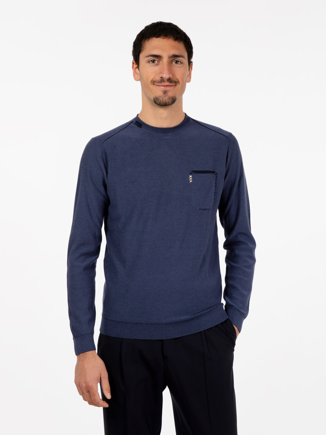 Maglia girocollo in cotone vanisè blu denim