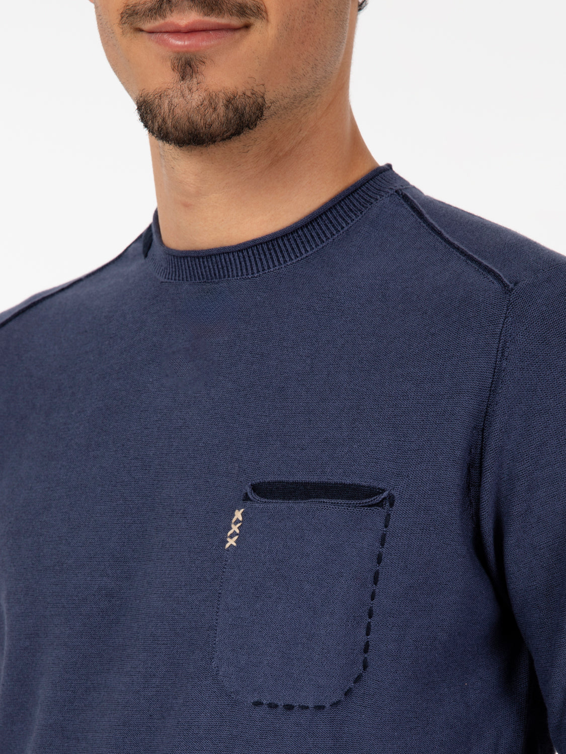Maglia girocollo in cotone vanisè blu denim