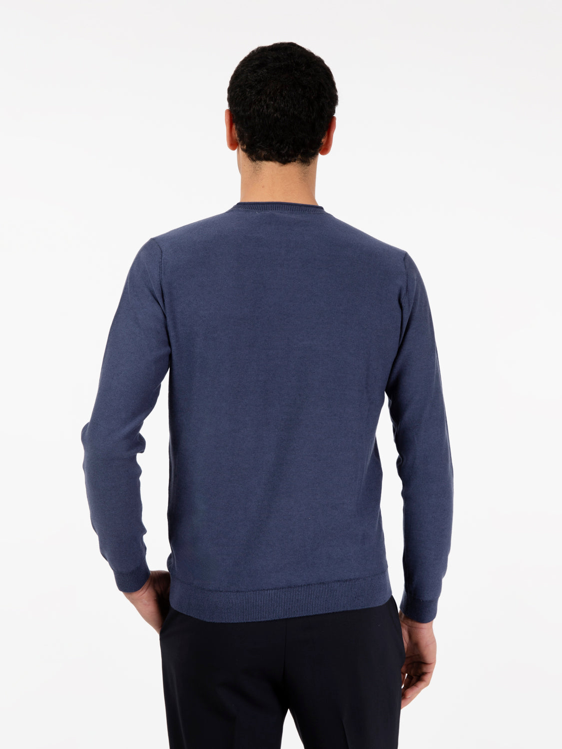Maglia girocollo in cotone vanisè blu denim