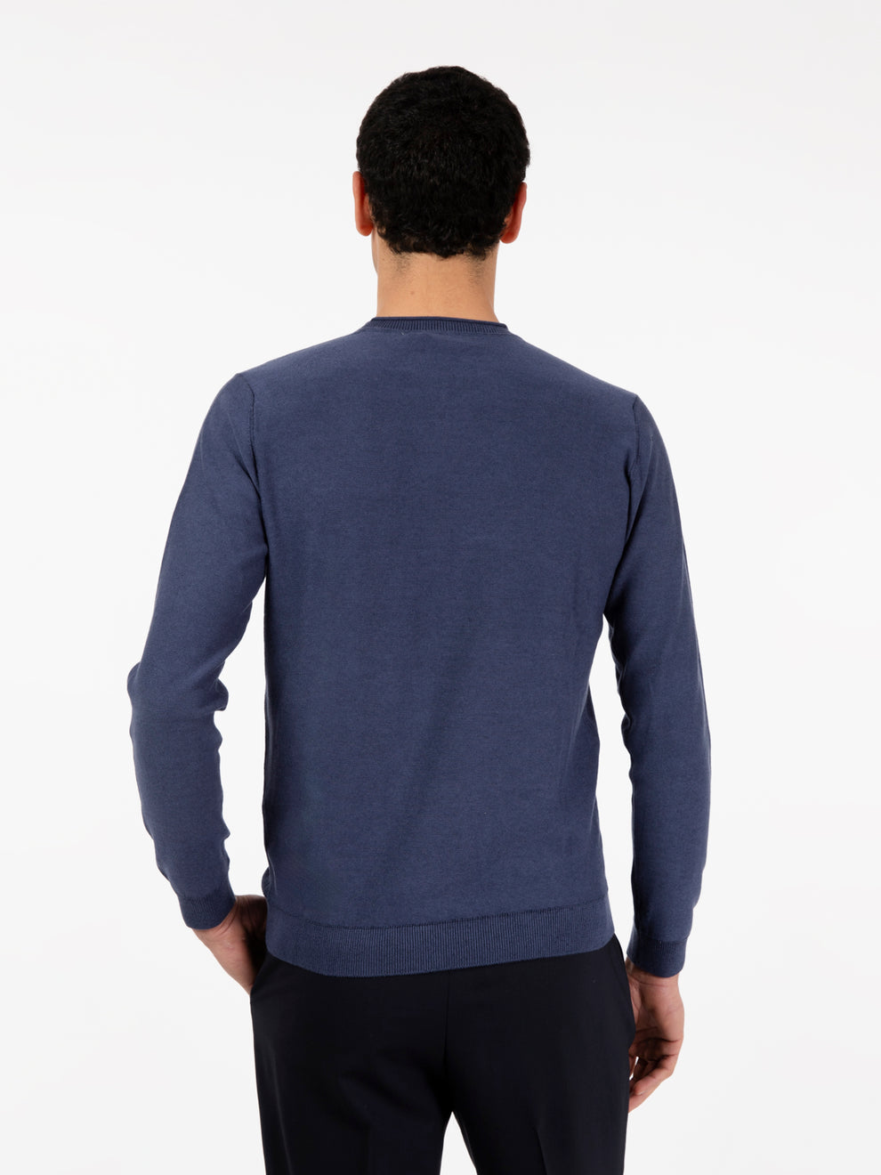 Maglia girocollo in cotone vanisè blu denim