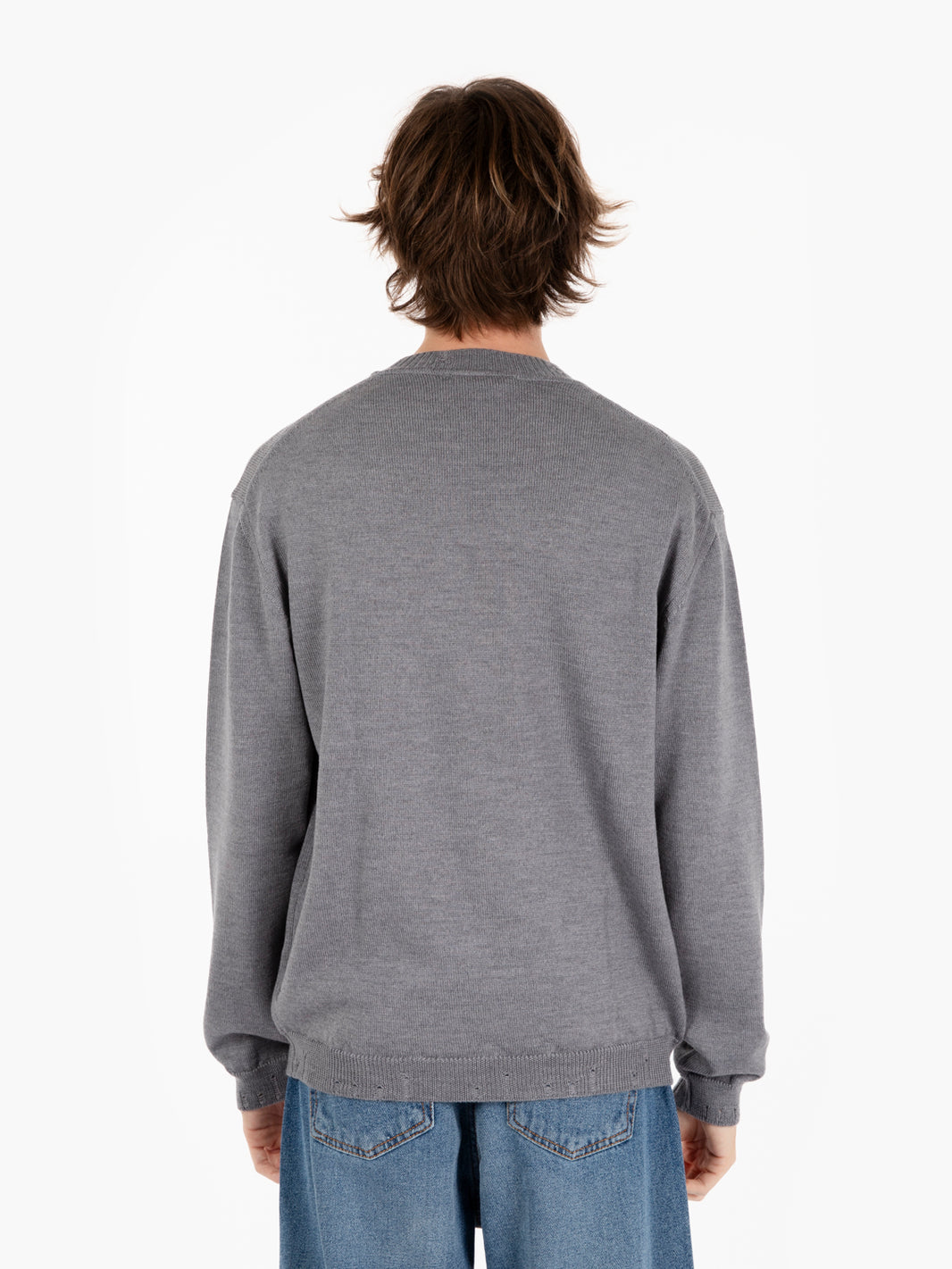 Maglia girocollo in lana distressed grigia