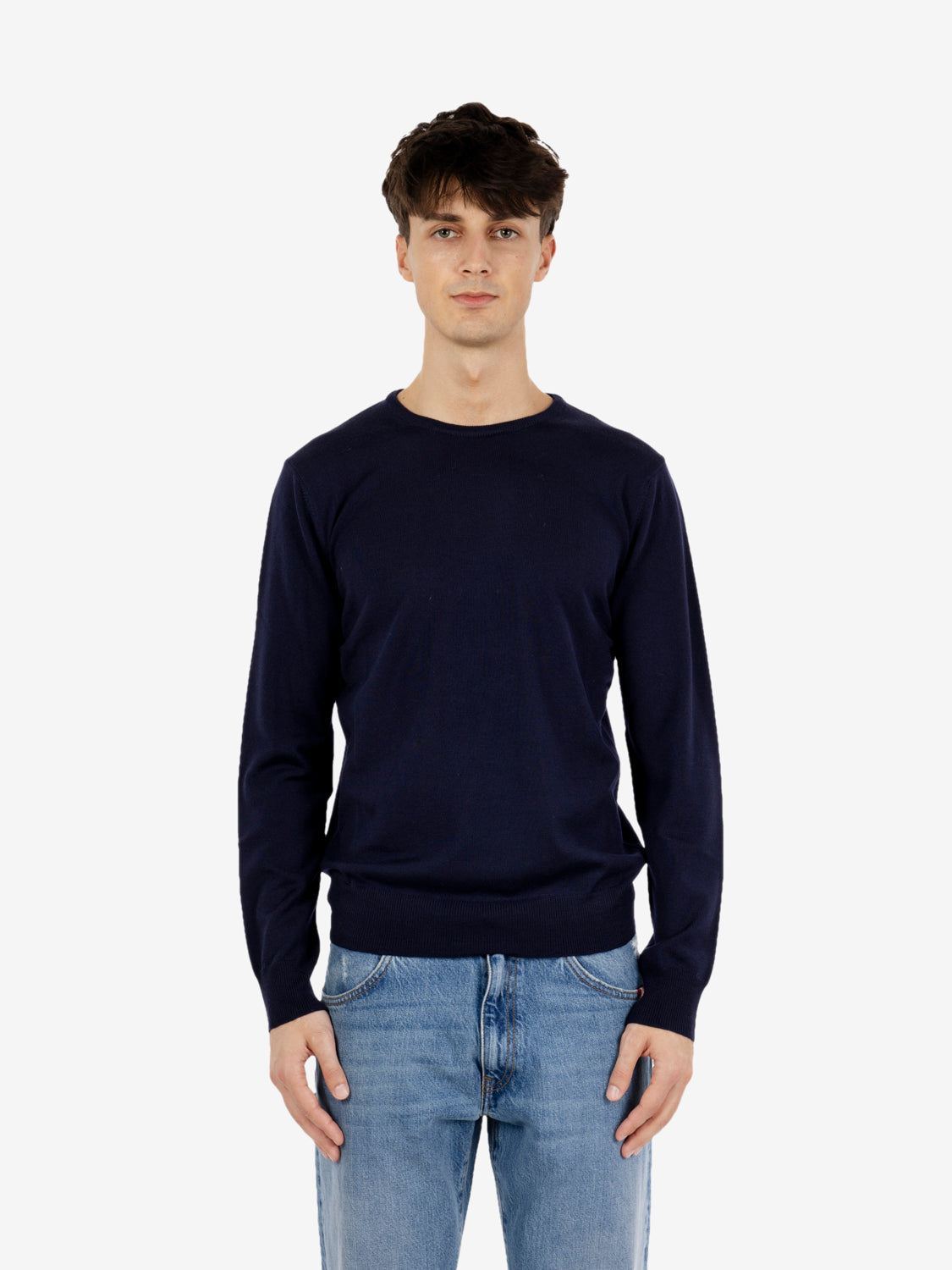 Navy wool crew neck sweater
