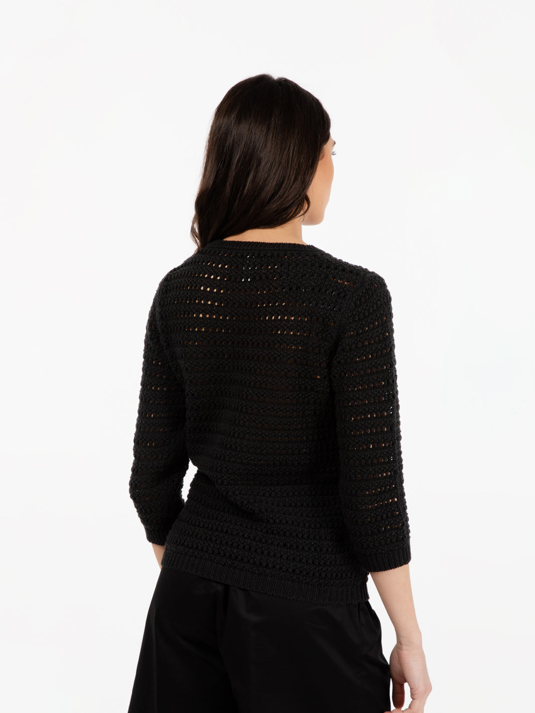 Maglia girocollo macramè nero