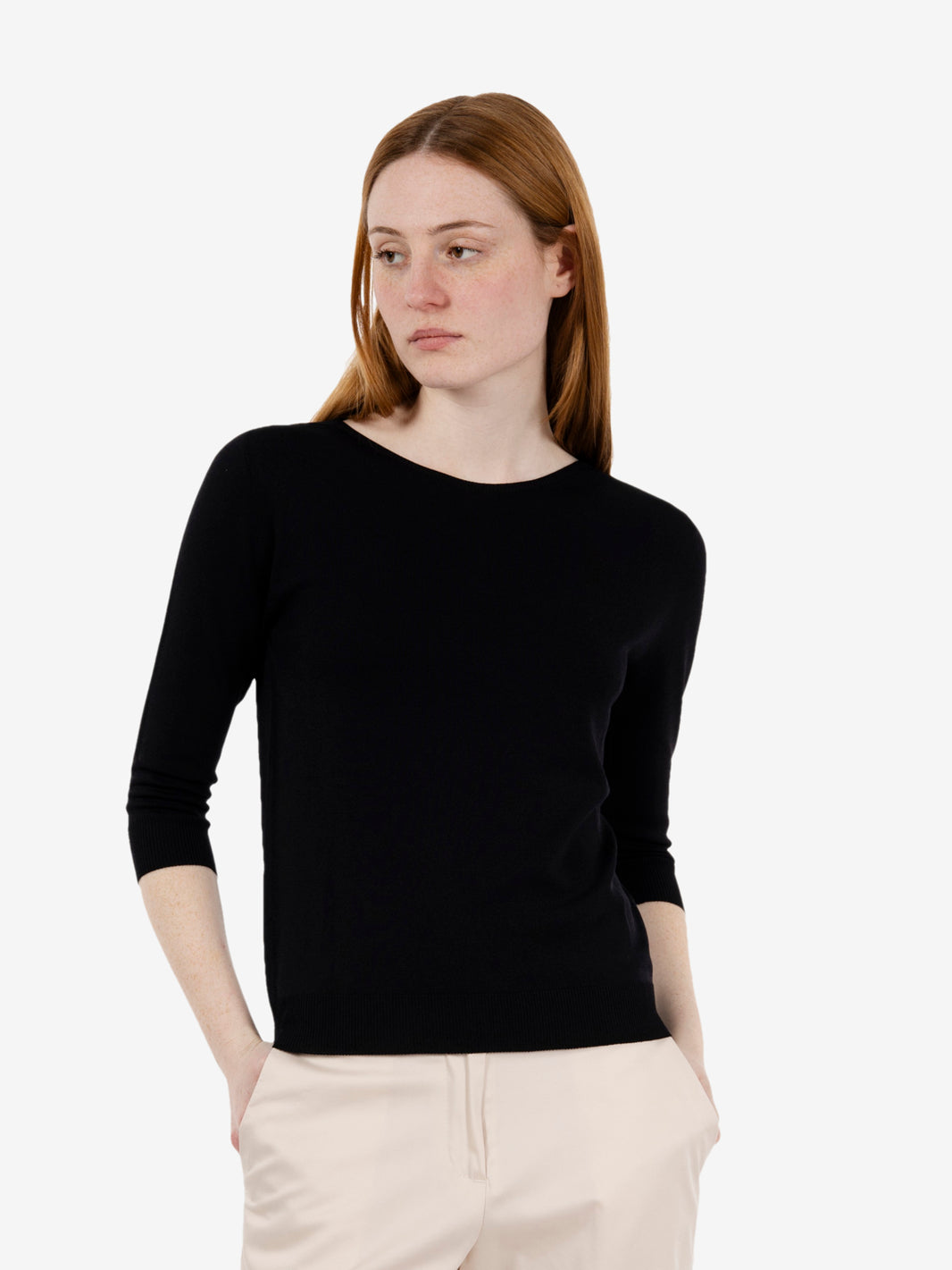 Maglia girocollo manica 3/4 nero