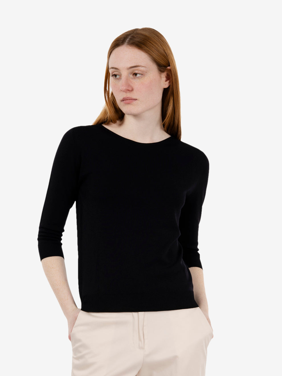 Maglia girocollo manica 3/4 nero