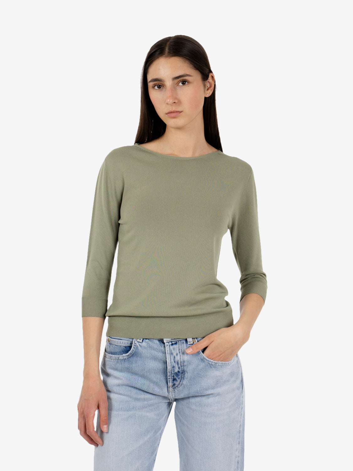 Maglia girocollo manica 3/4 verde