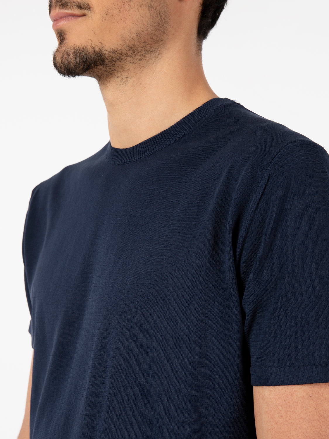Blue short-sleeved crew neck sweater