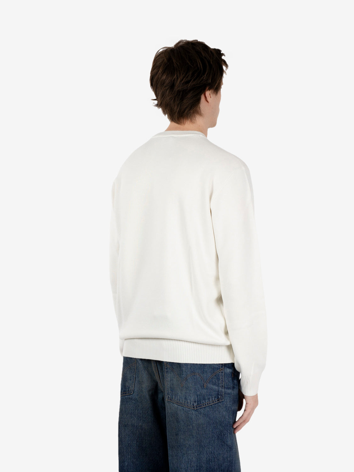 Ecru piqué crew neck sweater