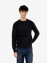 Black piqué crew neck sweater