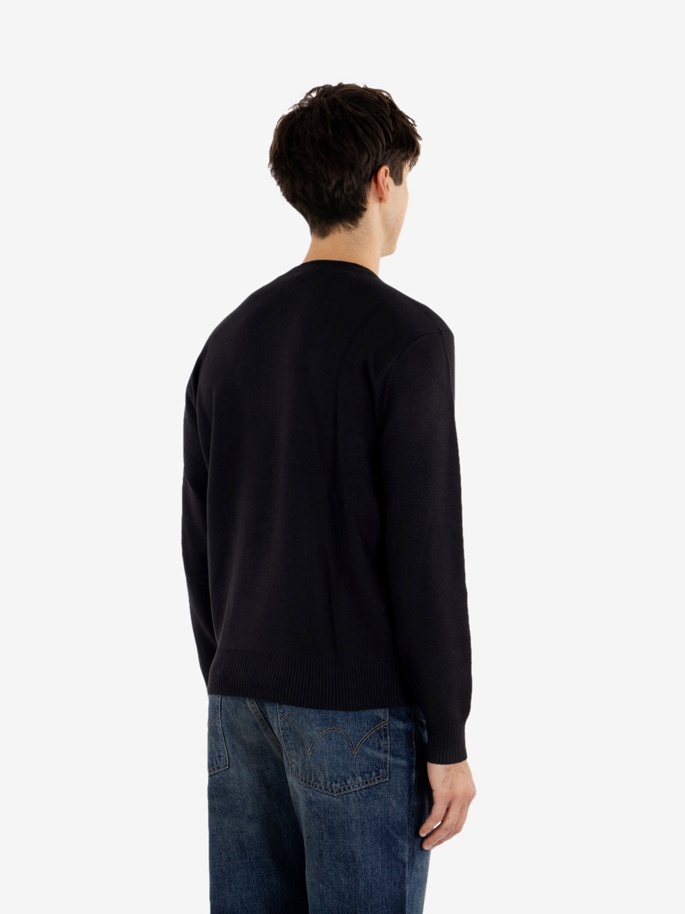Black piqué crew neck sweater