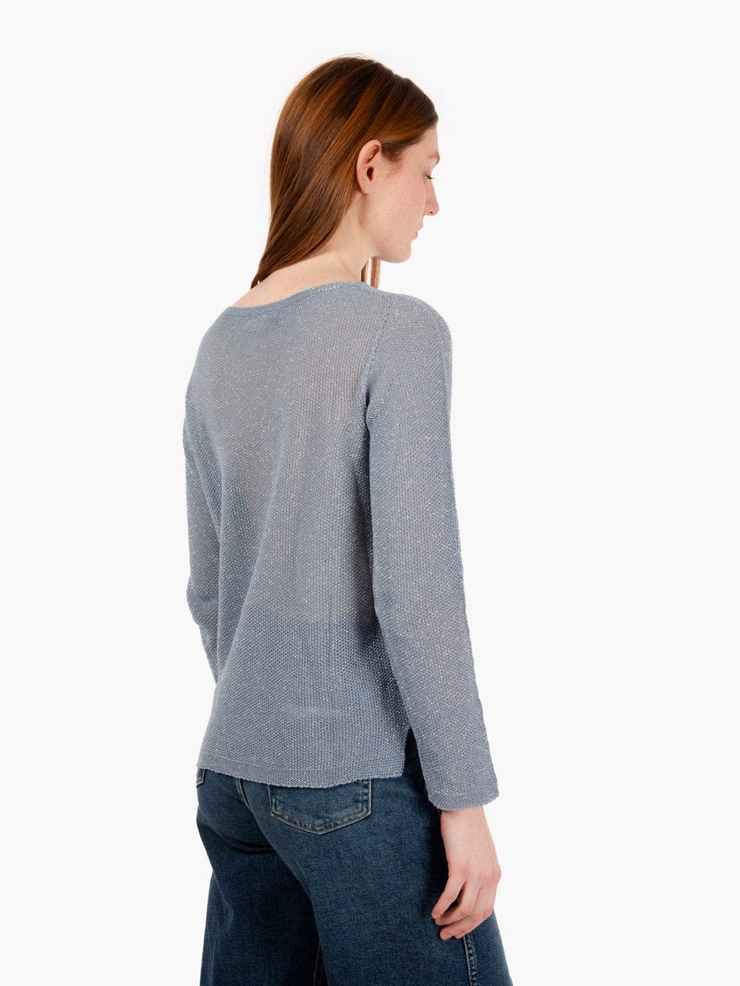 Maglia girocollo punto riso azzurro intenso