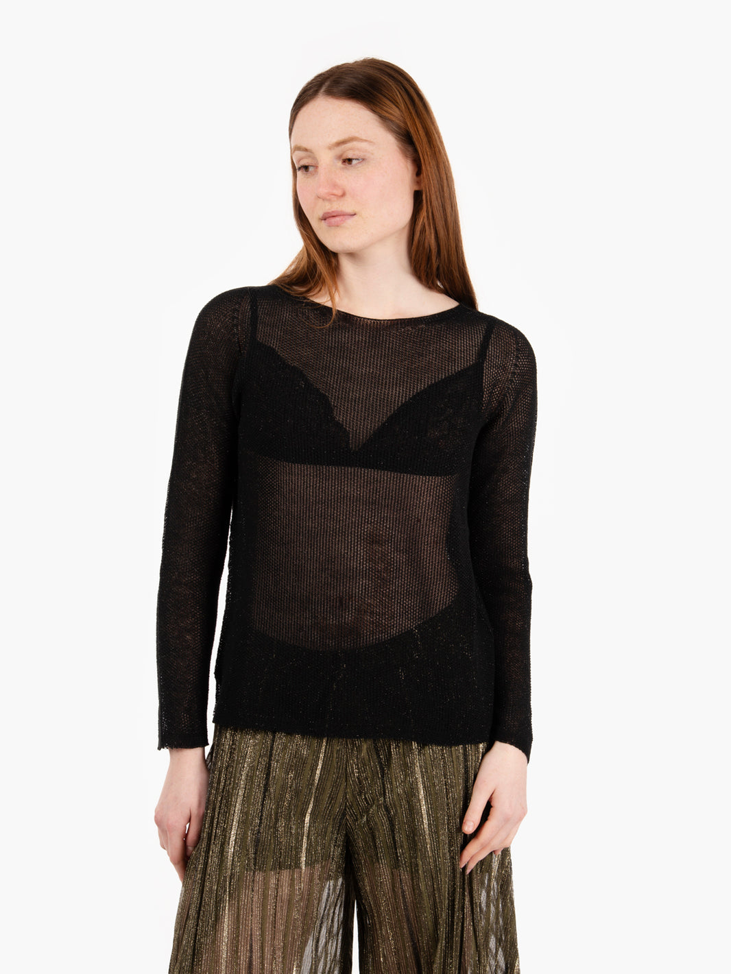 Maglia girocollo punto riso nero