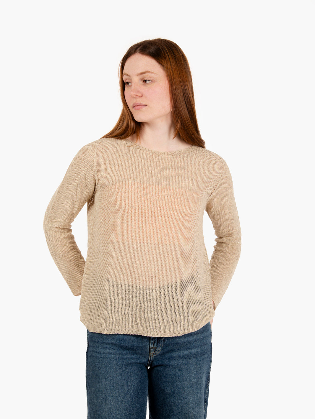 Maglia girocollo punto riso oro