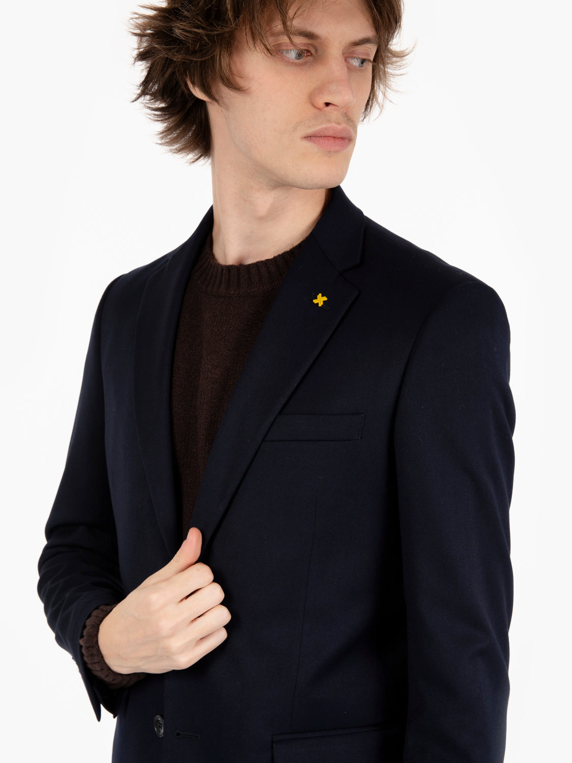 Abito slim in misto lana navy