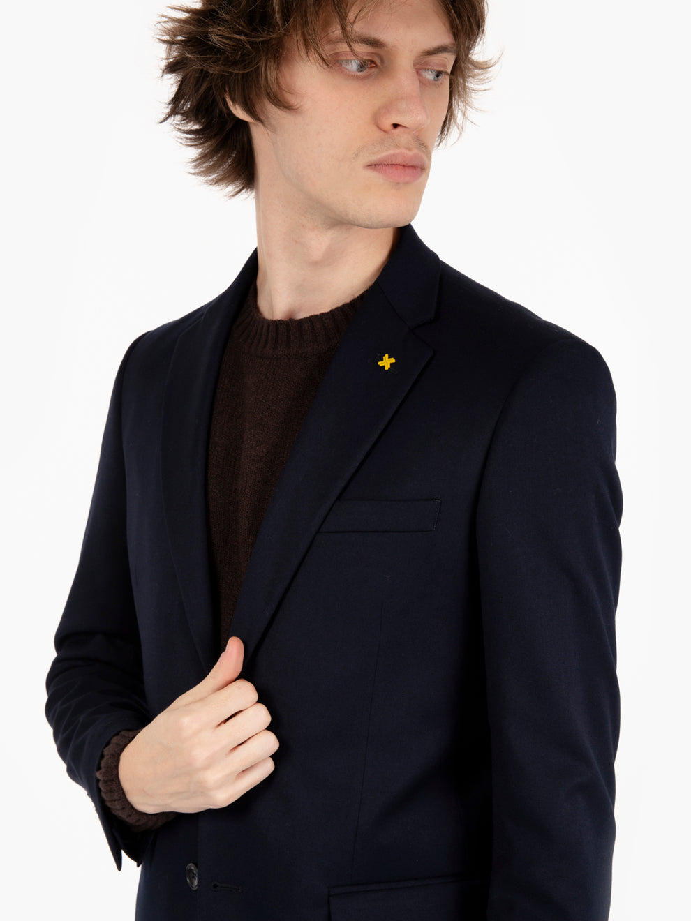 Abito slim in misto lana navy