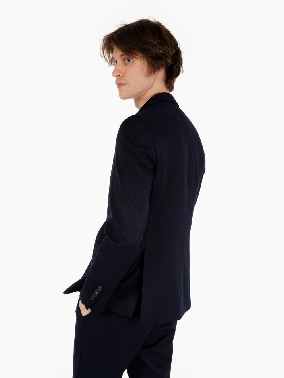 Abito slim in misto lana navy