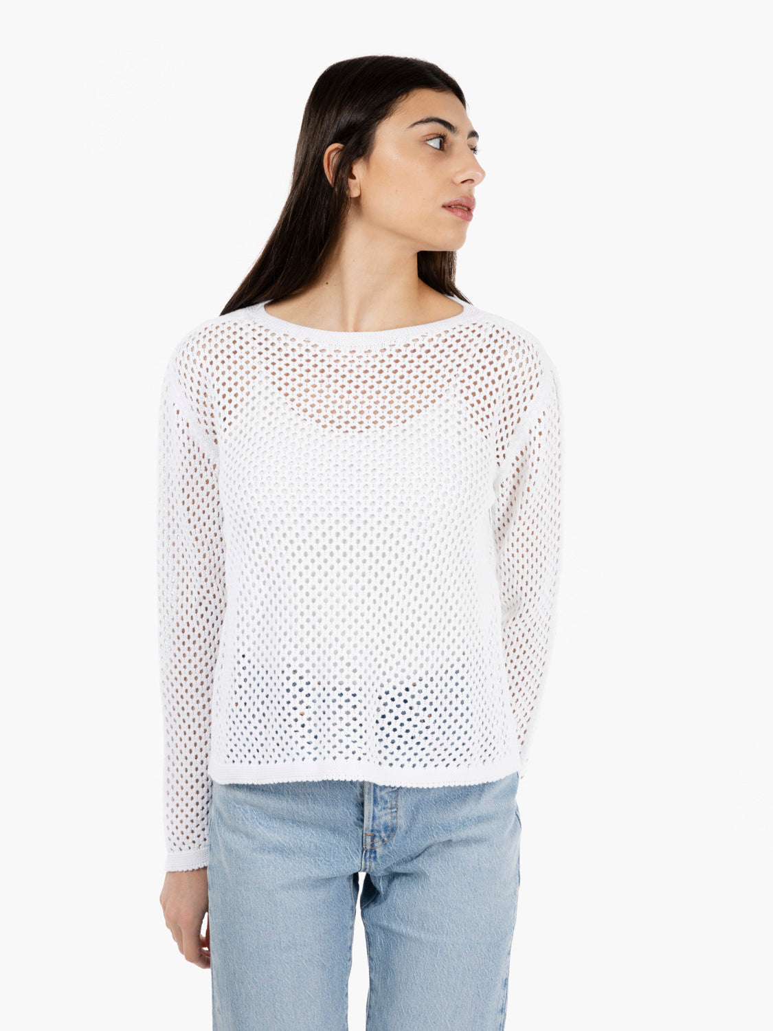 Maglia girocollo traforata bianco