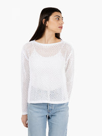 White perforated crew neck sweater