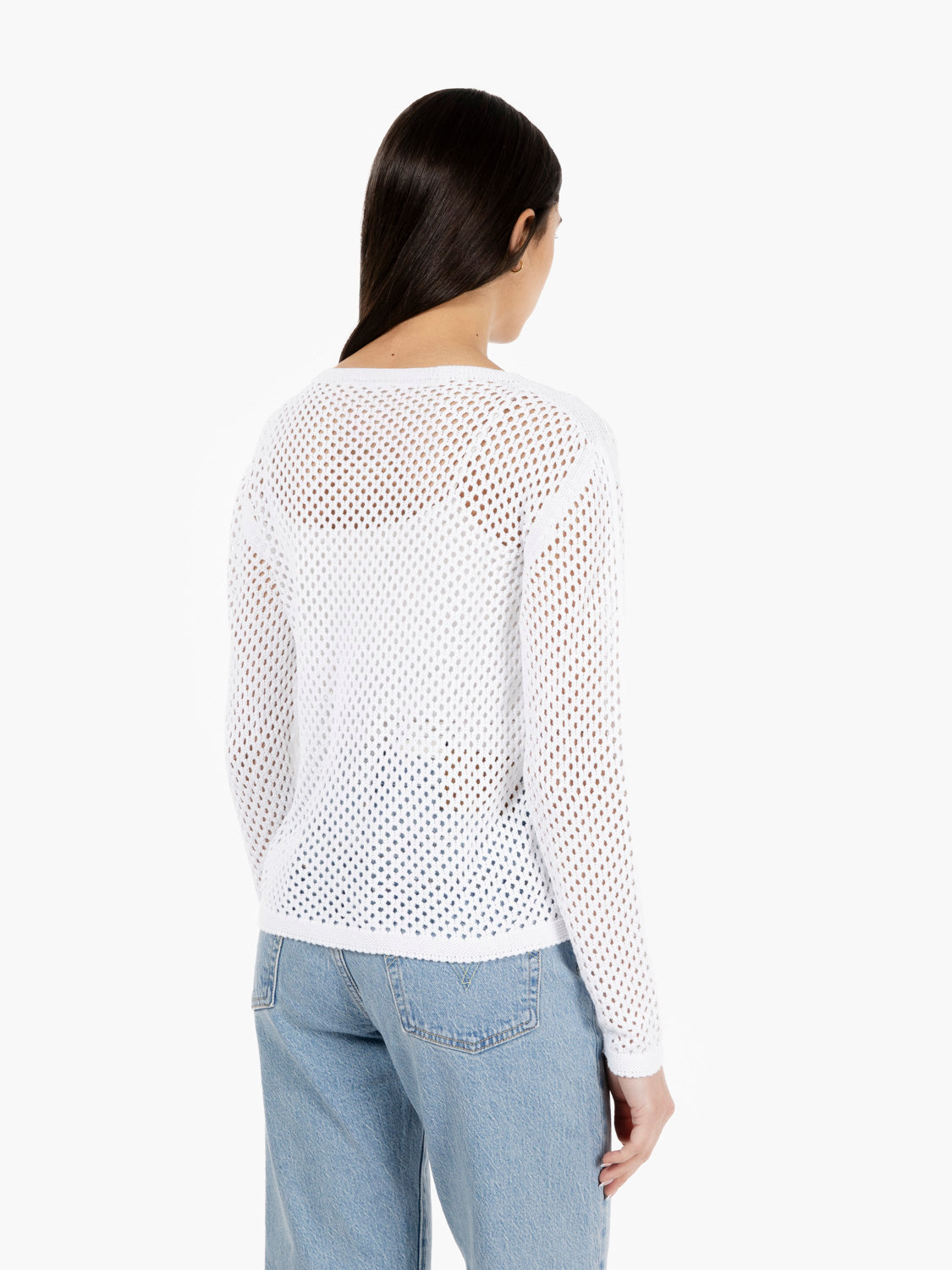 Maglia girocollo traforata bianco