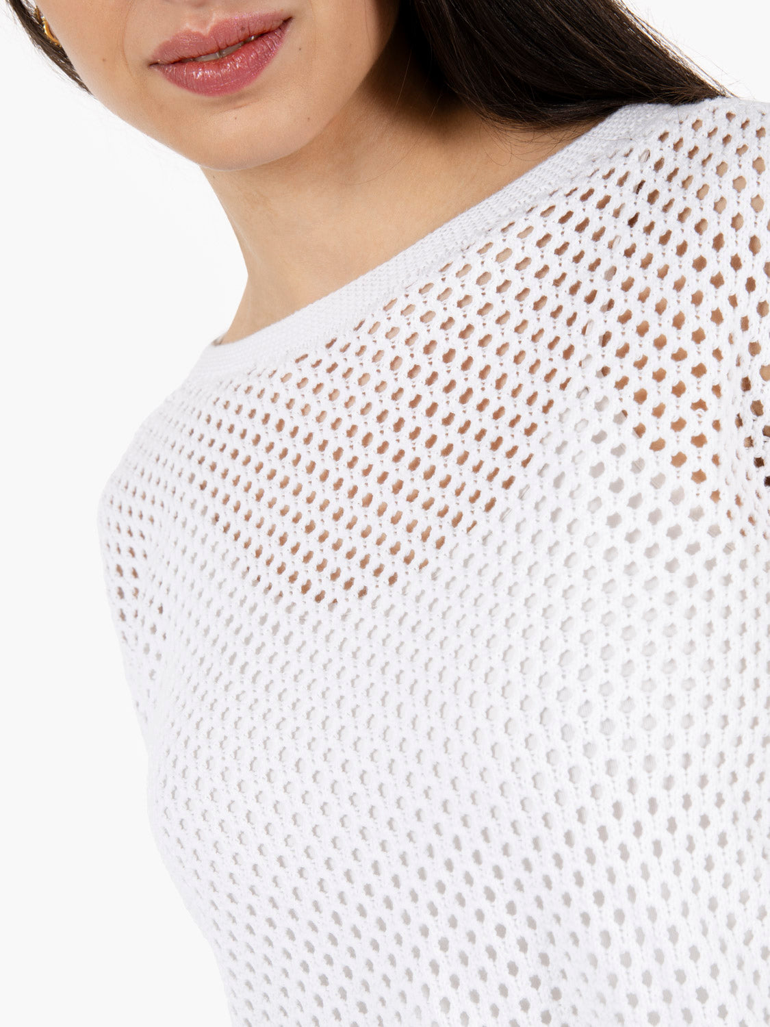 Maglia girocollo traforata bianco
