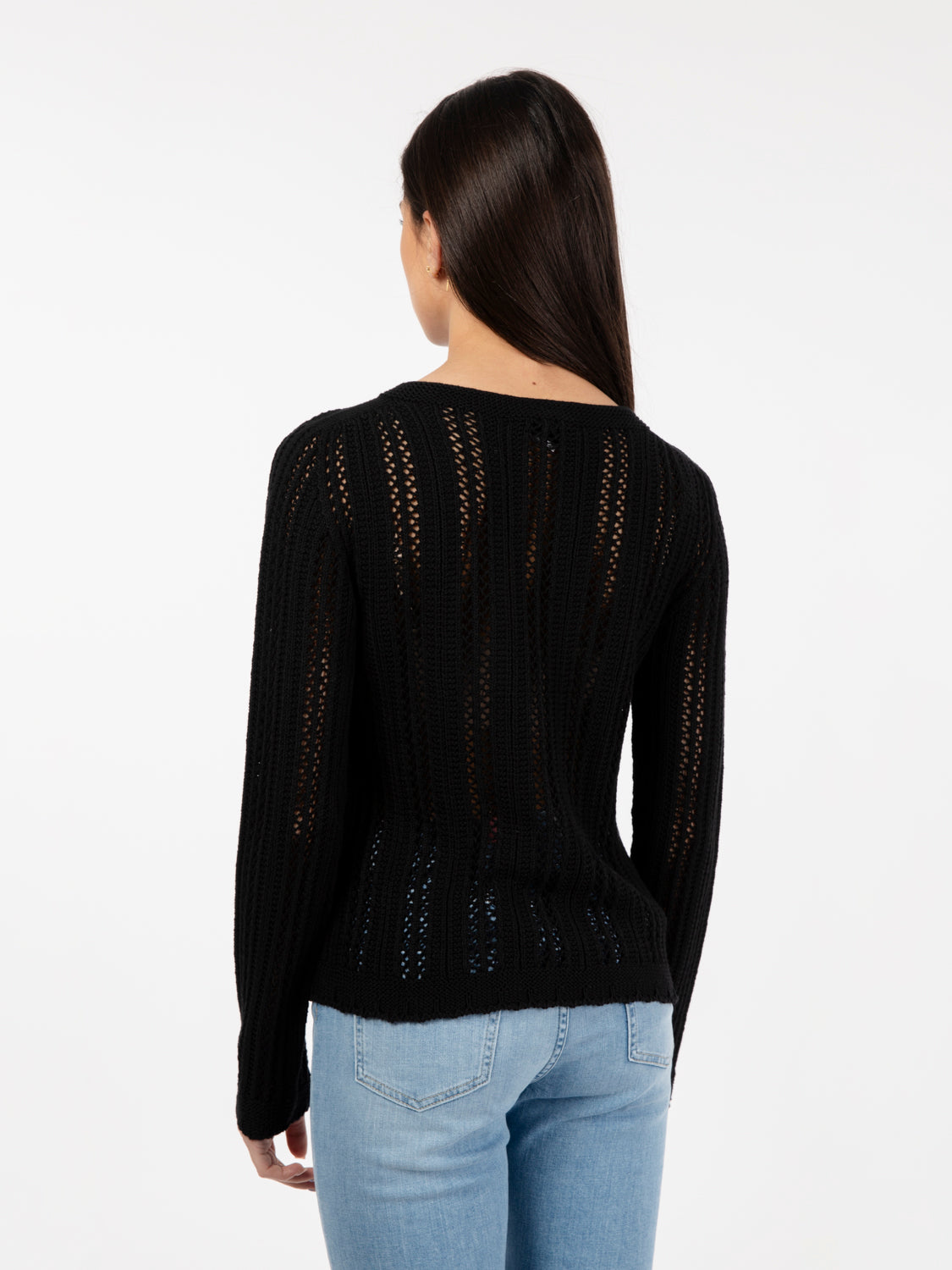 Maglia girocollo traforata nero