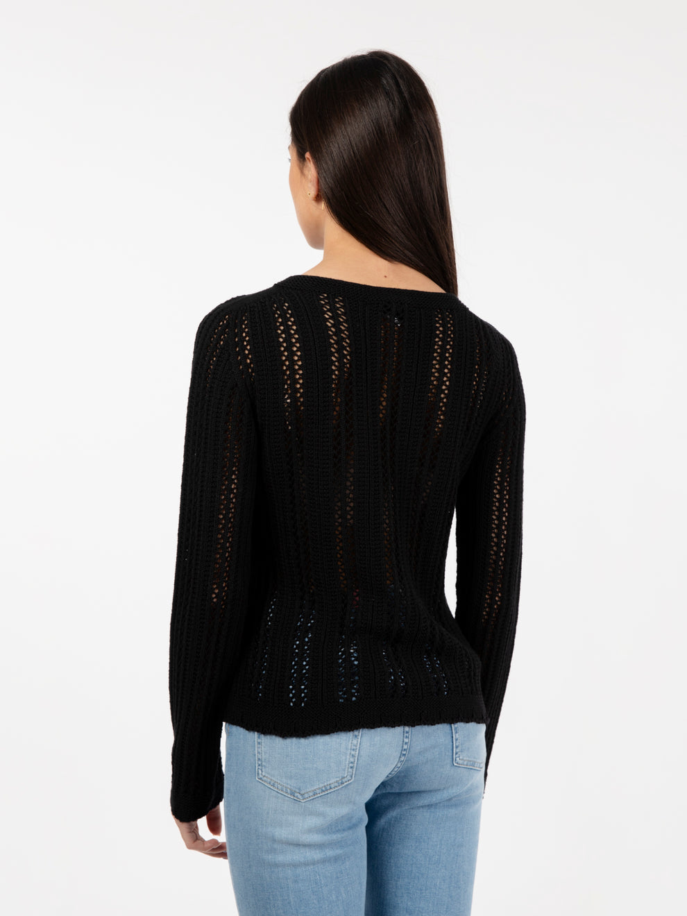 Maglia girocollo traforata nero