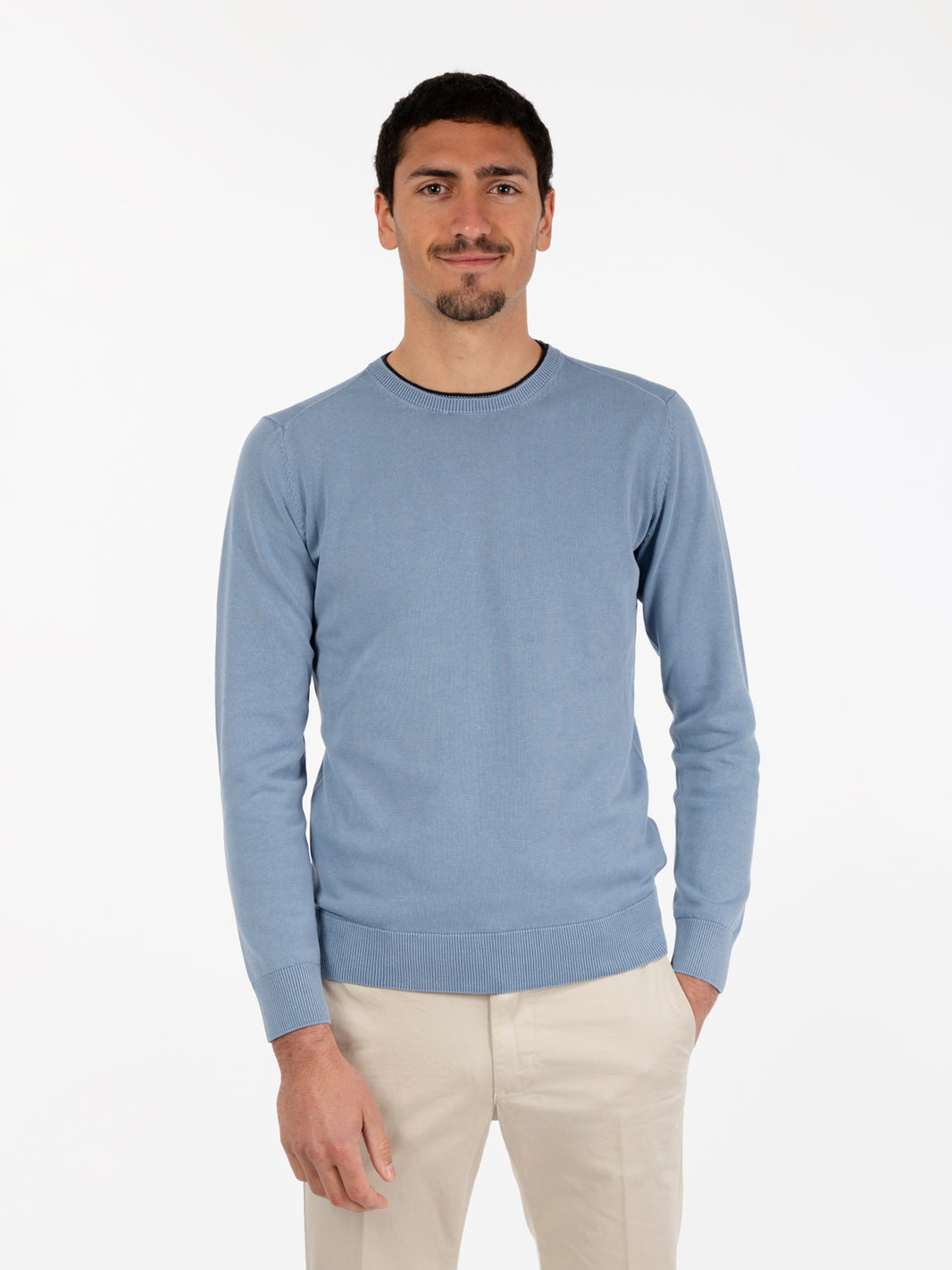 Maglia in cotone con toppe azzurro
