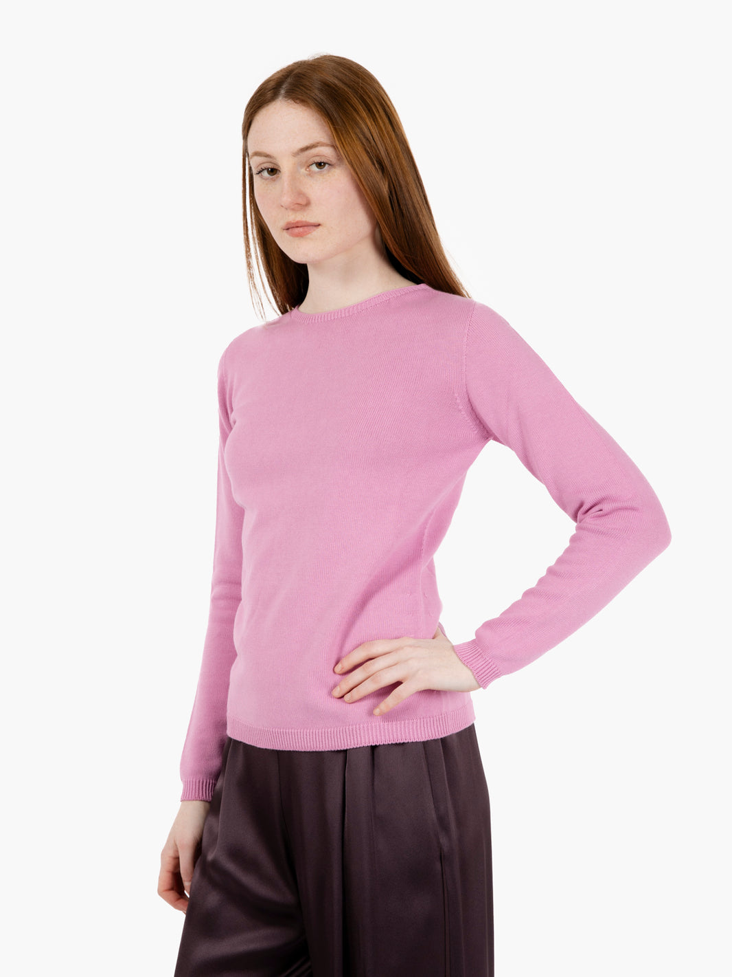 Maglia in cotone girocollo rosa
