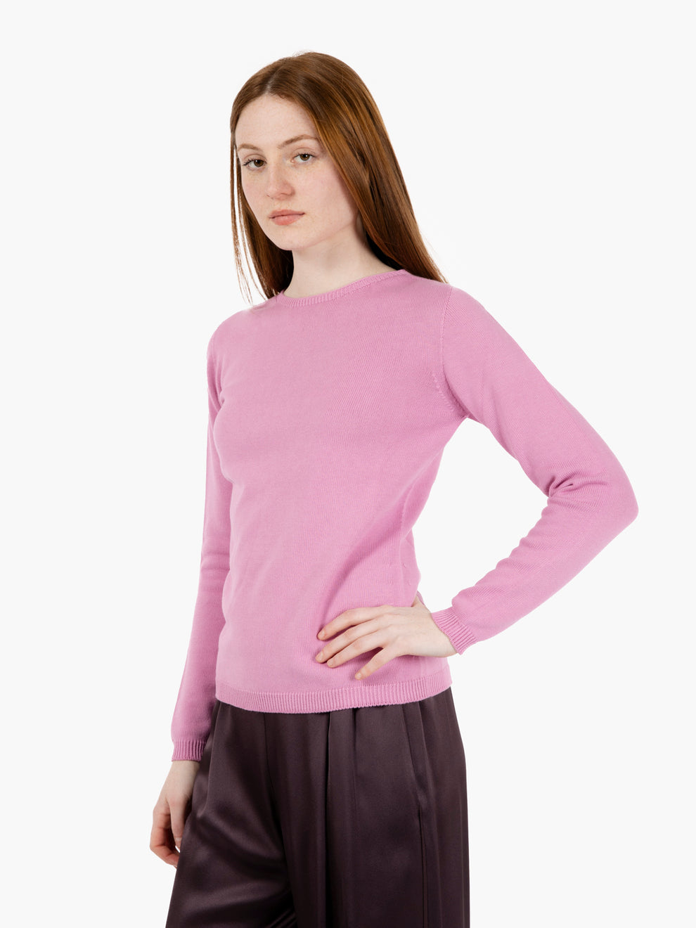 Maglia in cotone girocollo rosa