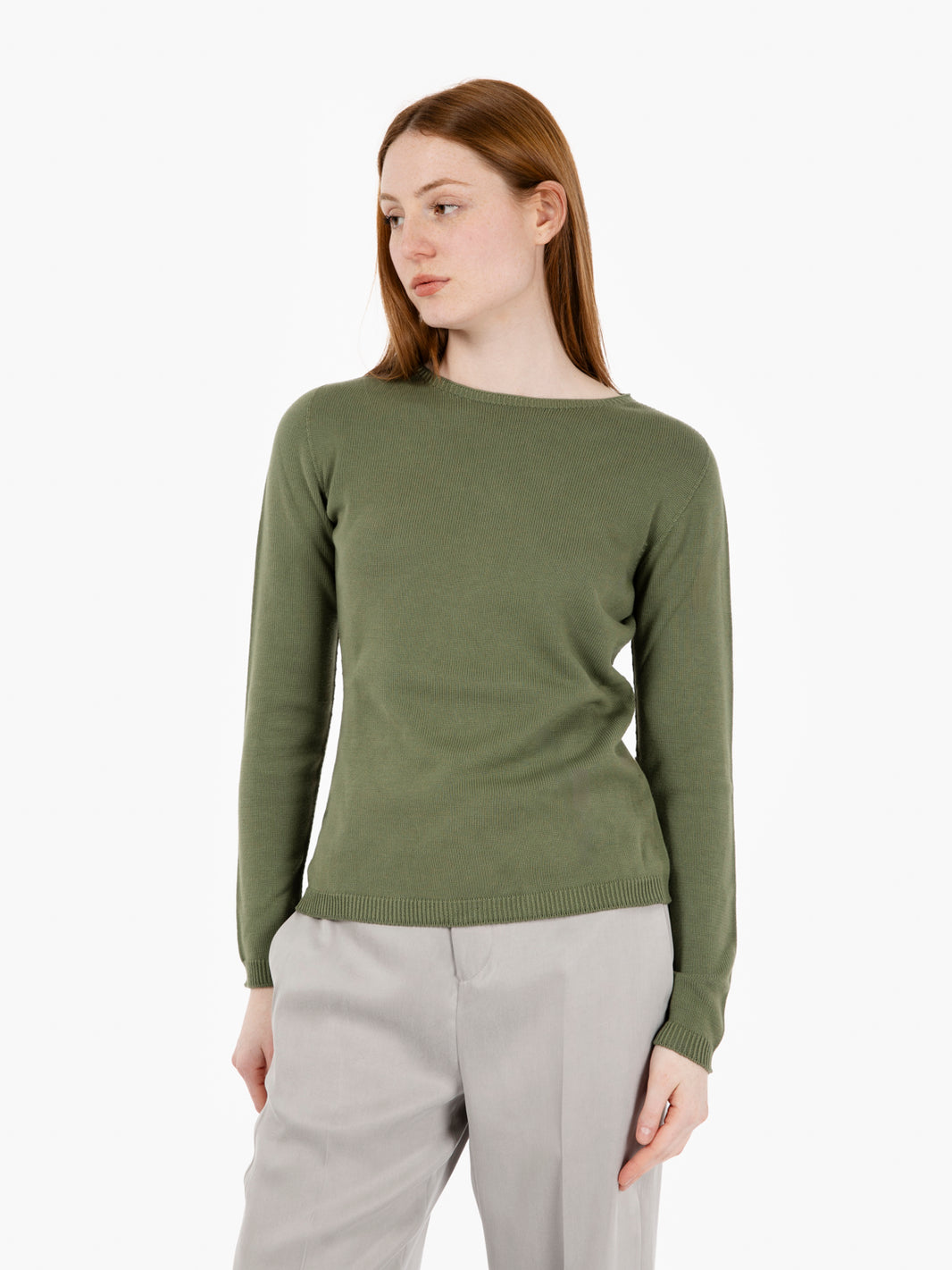 Maglia in cotone girocollo verde militare
