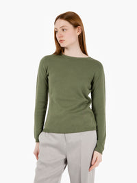Military green crew neck cotton sweater