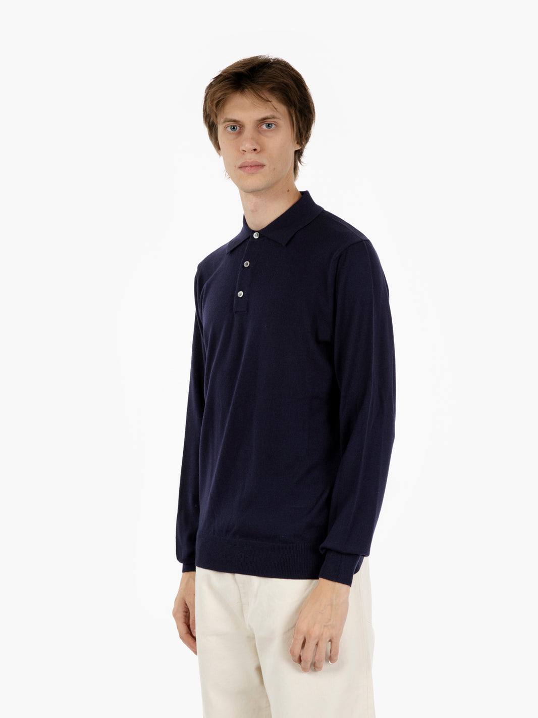 Wool sweater with navy collar