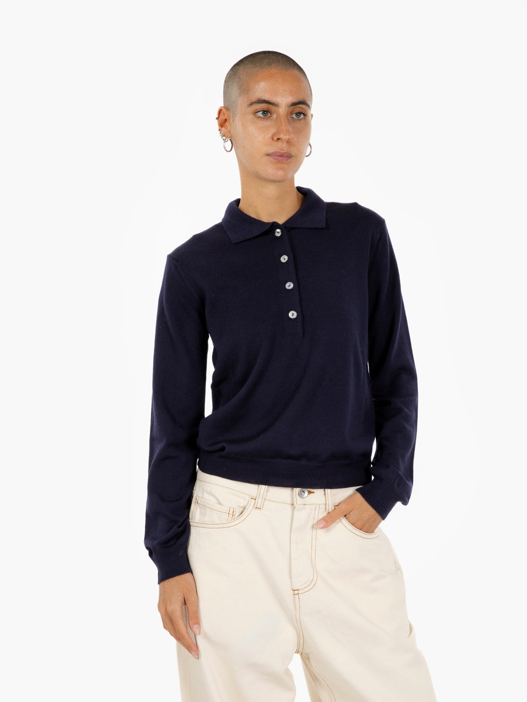 Maglia in lana con collo polo navy