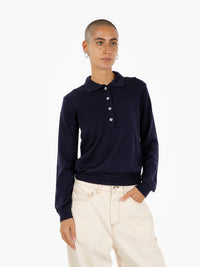 Maglia in lana con collo polo navy