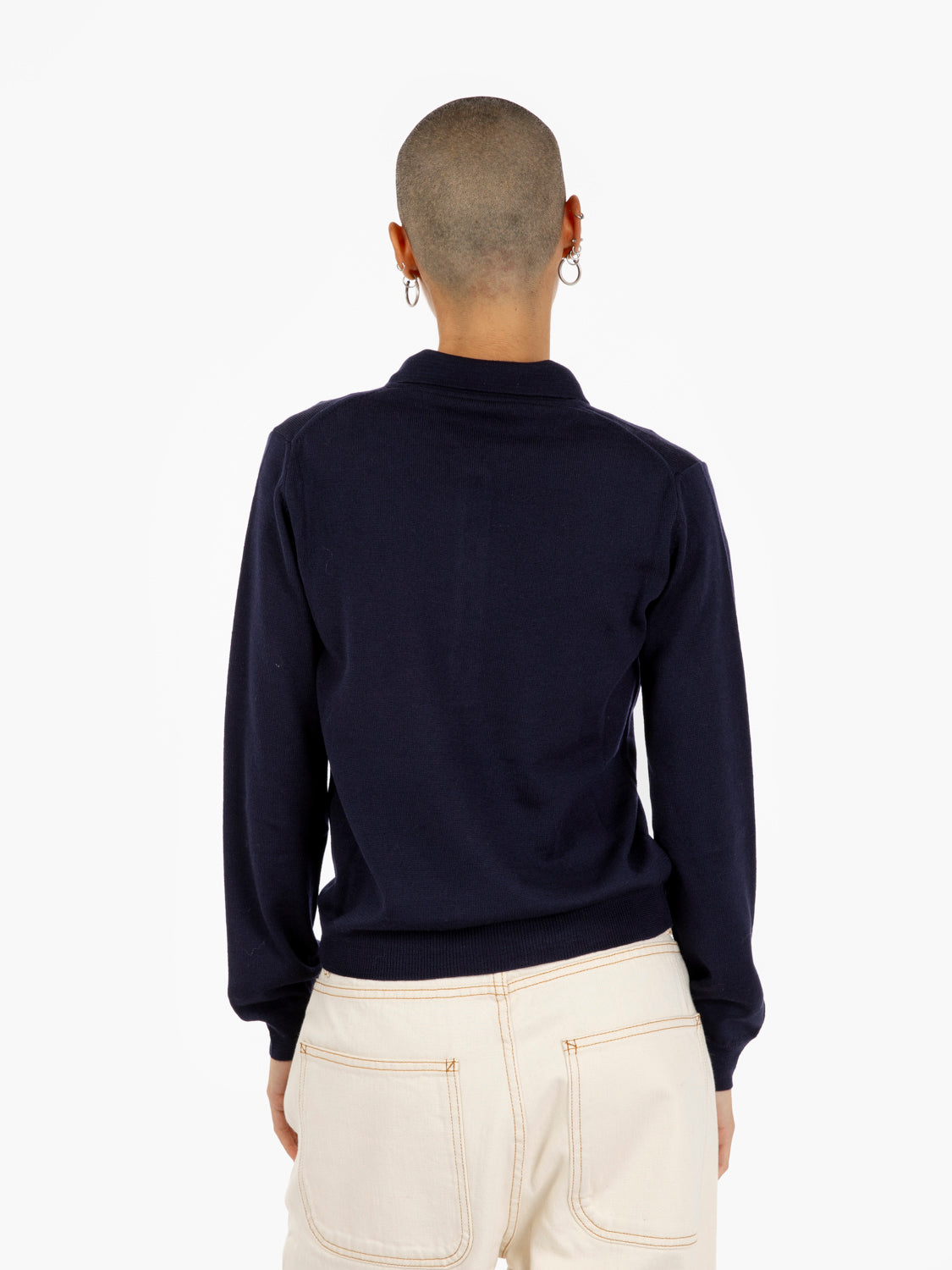 Maglia in lana con collo polo navy