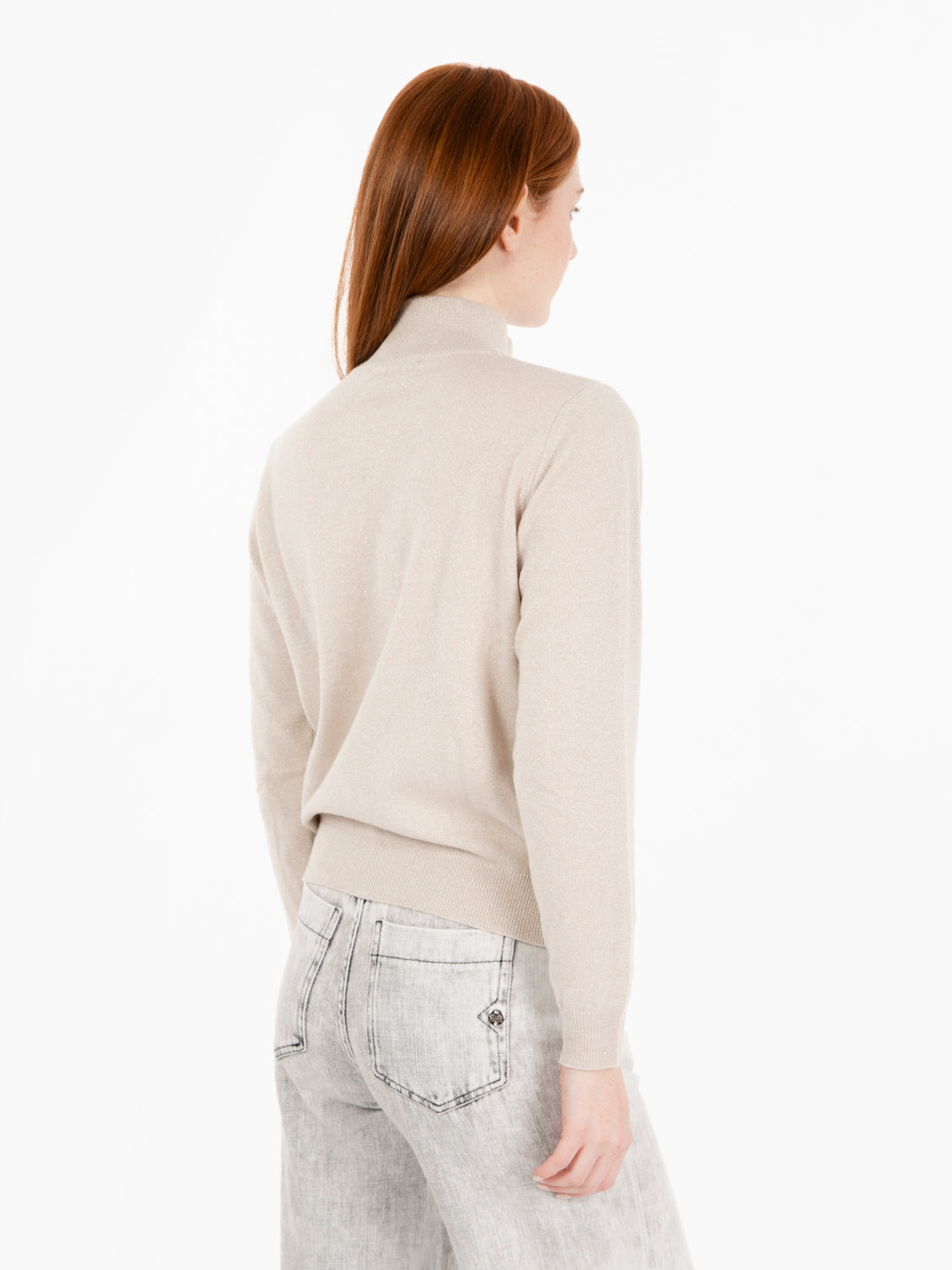 Maglia in lurex con zip e tasche beige