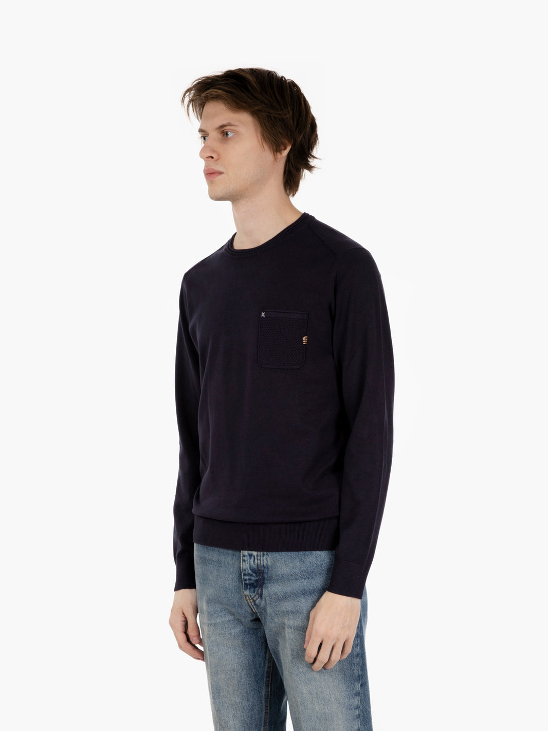Viscose sweater with navy pocket