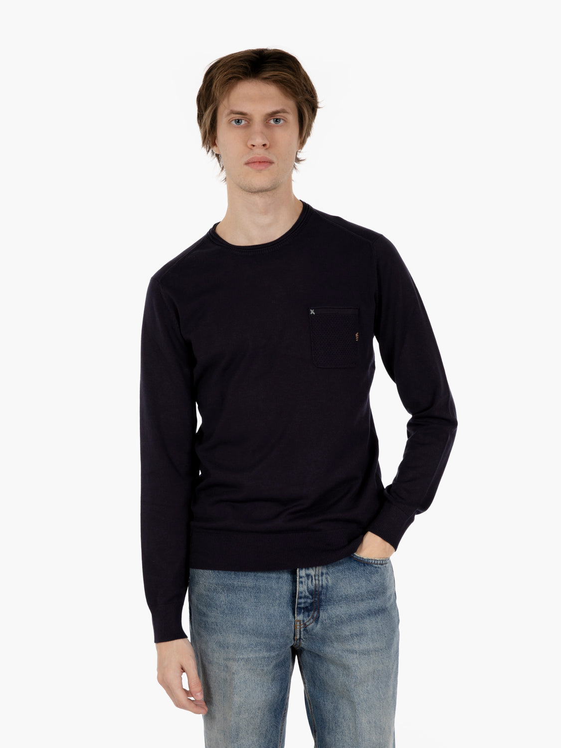 Viscose sweater with navy pocket