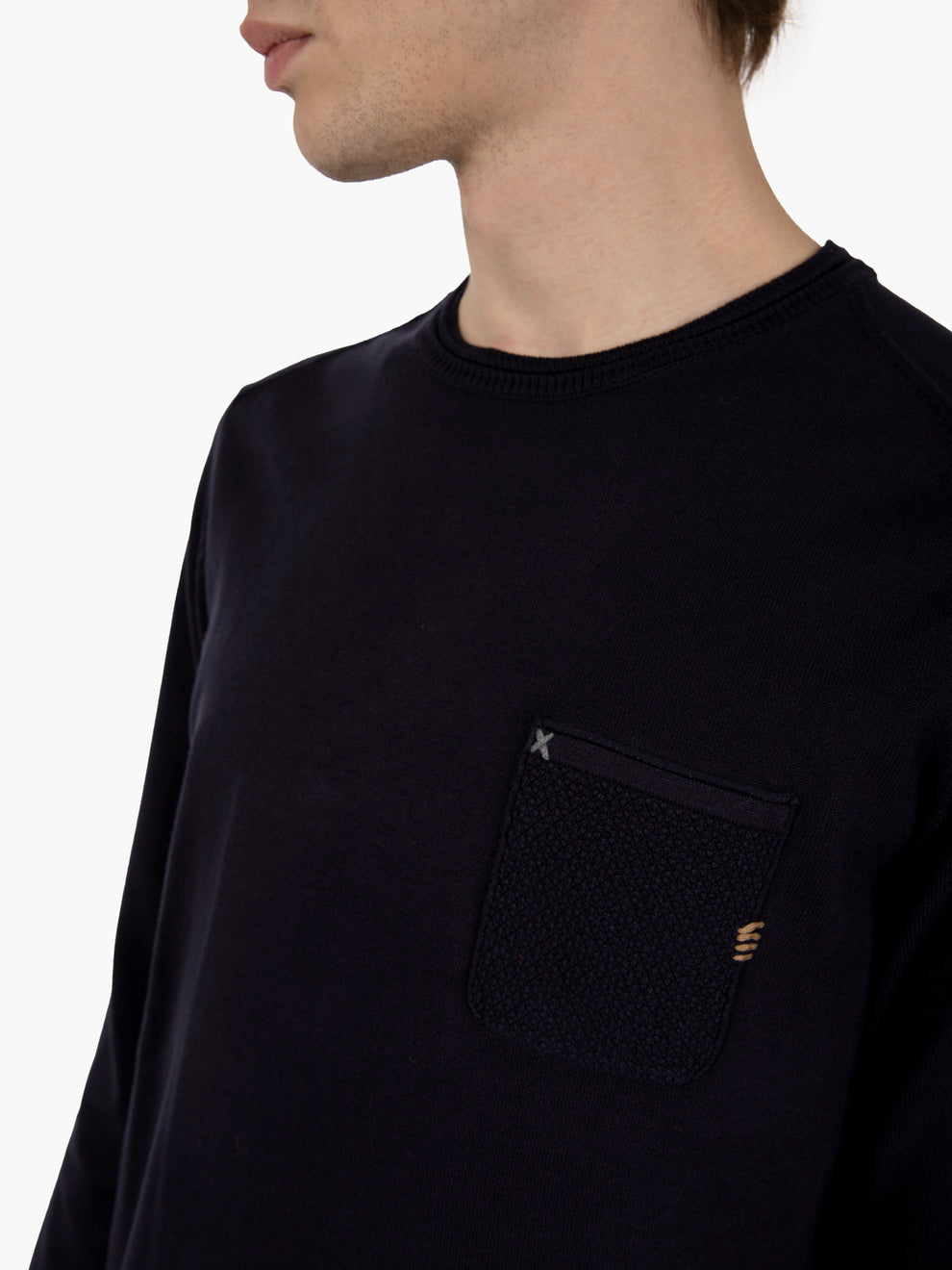 Viscose sweater with navy pocket