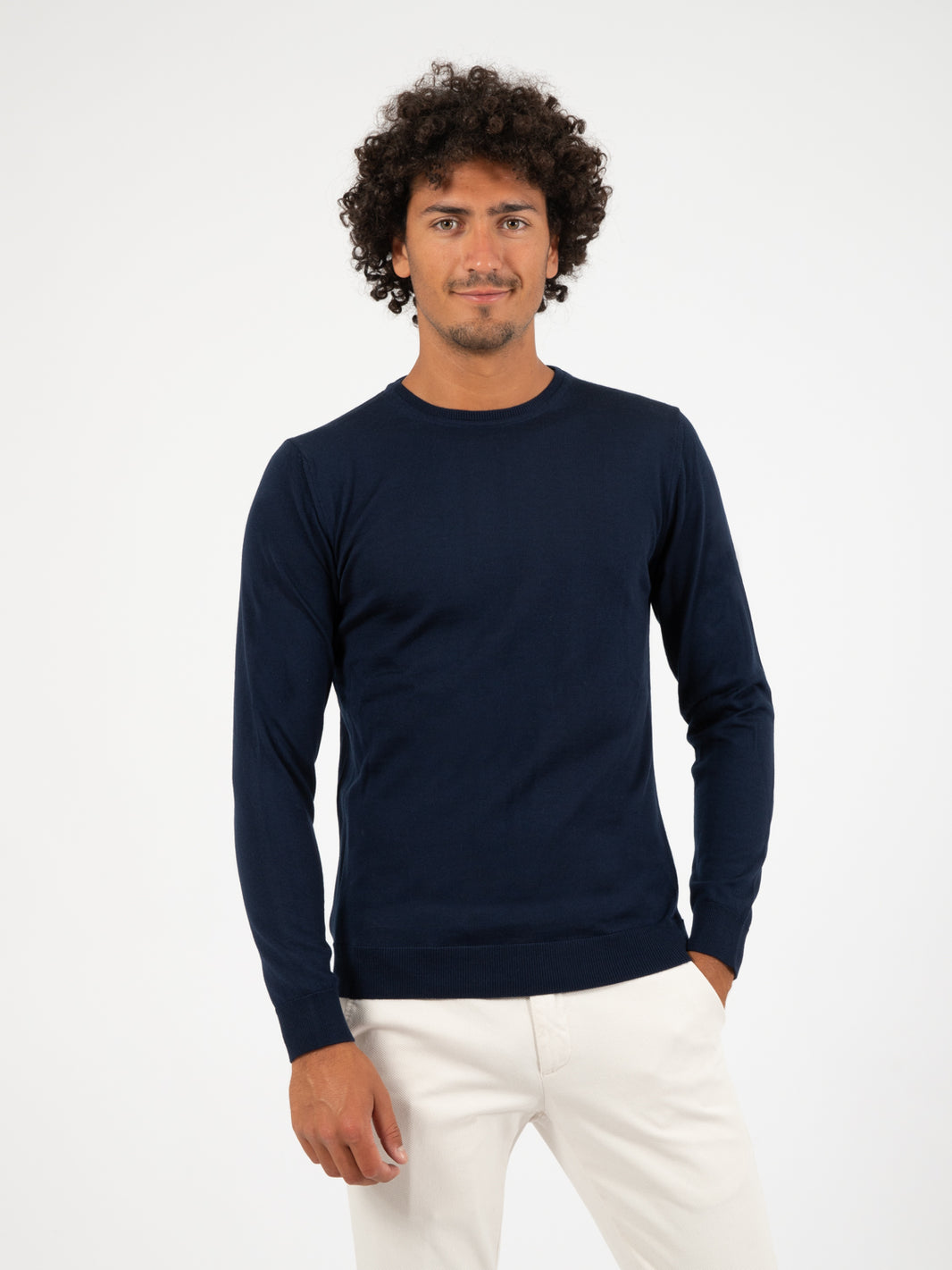 Maglia leggera girocollo lana merino blu notte