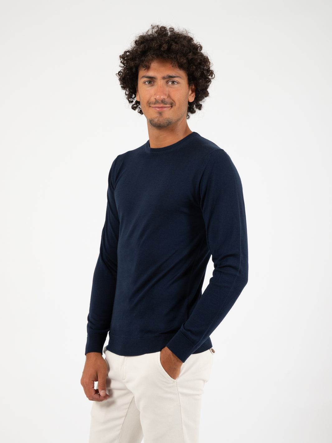 Maglia leggera girocollo lana merino blu notte