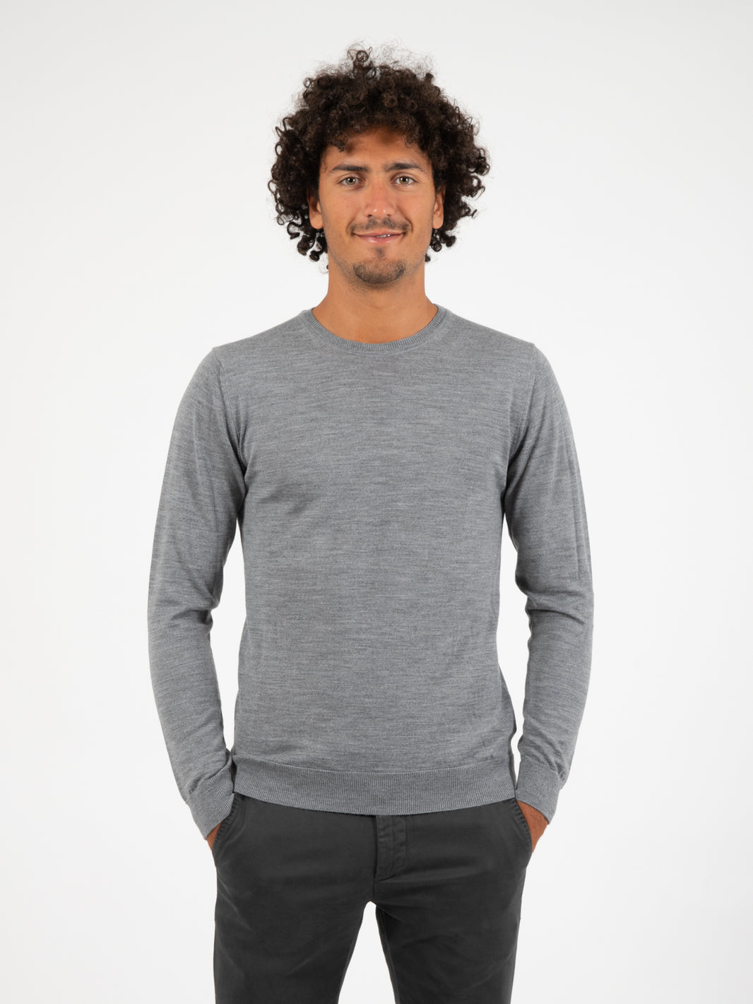 Maglia leggera girocollo lana merino cenere