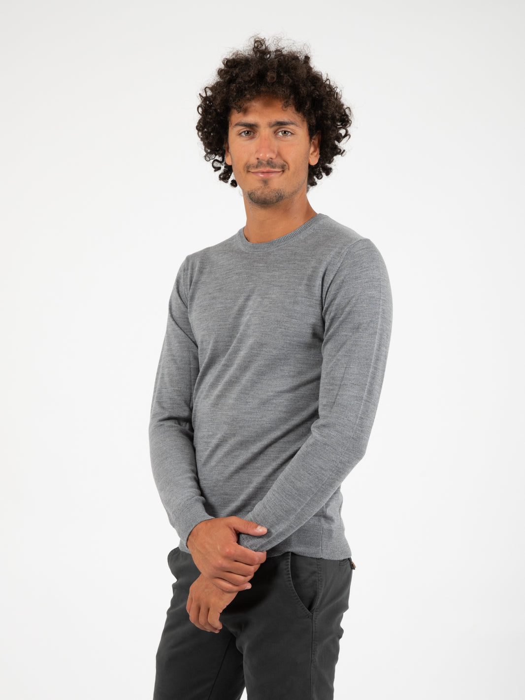 Maglia leggera girocollo lana merino cenere