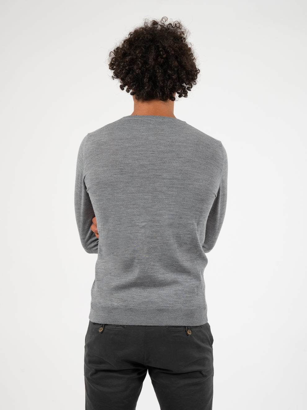 Maglia leggera girocollo lana merino cenere