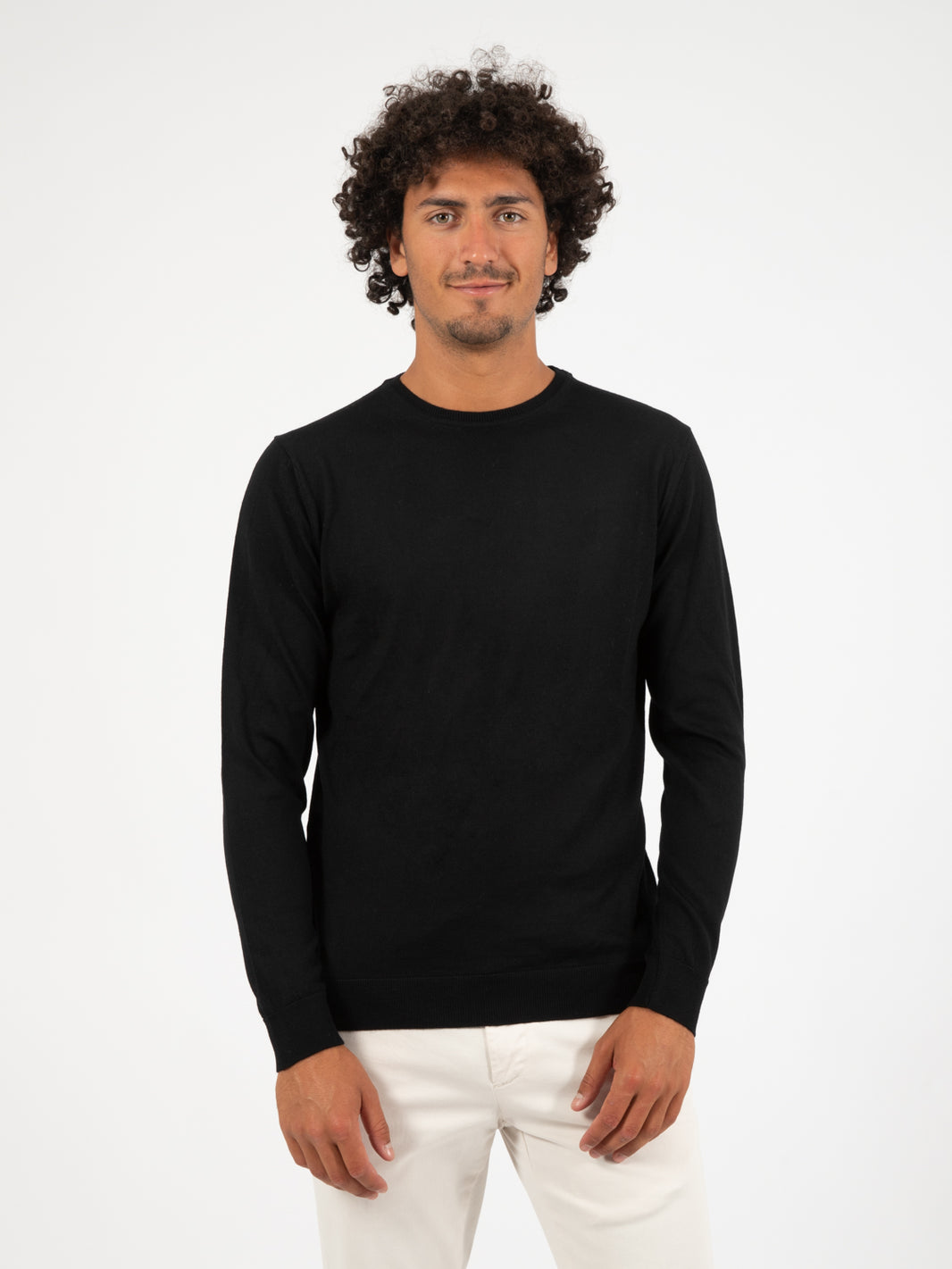 Maglia leggera girocollo lana merino nera