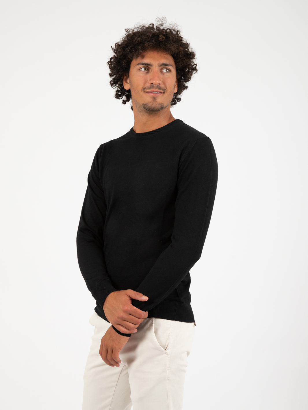 Maglia leggera girocollo lana merino nera