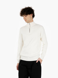 Ecru turtleneck sweater with half zip