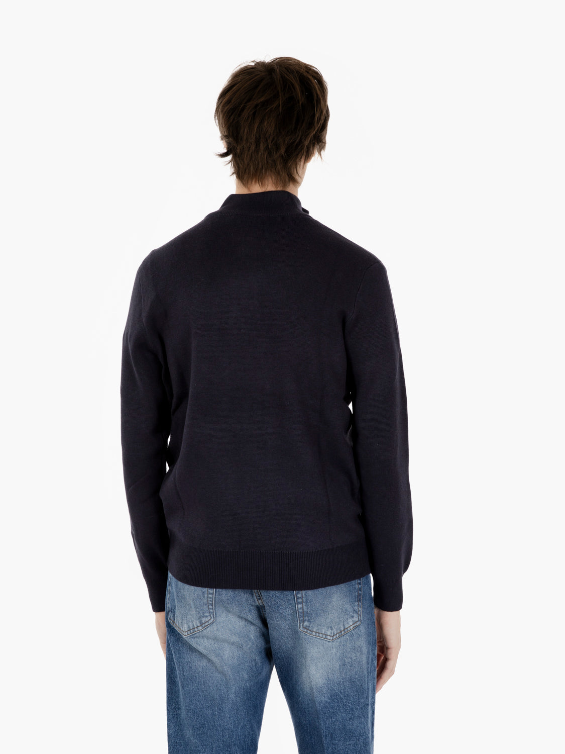 Navy half-zip turtleneck sweater